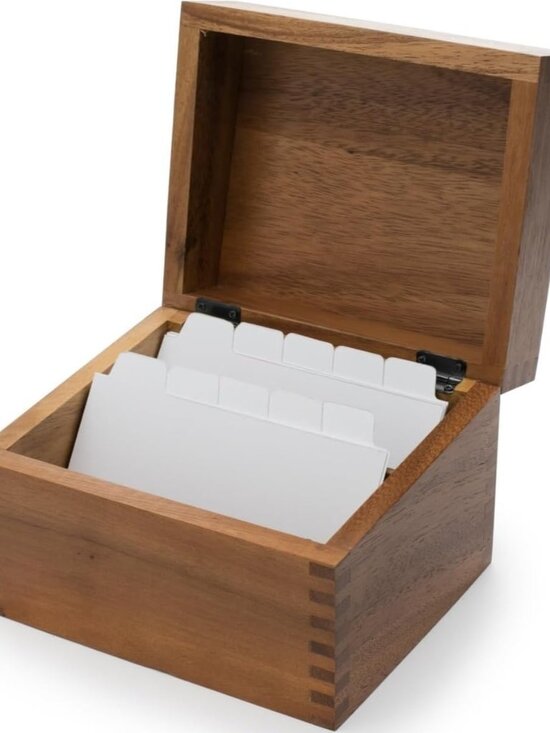 Other - Acacia Wood Recipe Box with Divider Tabs, 2 Compartment, Single | Includes Divid